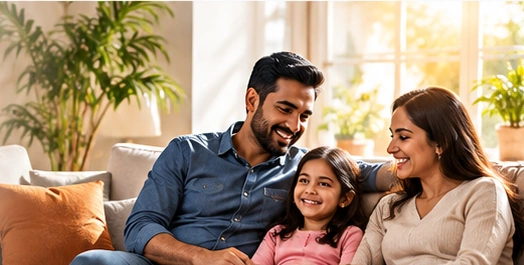 Family relaxing together on a comfortable sofa